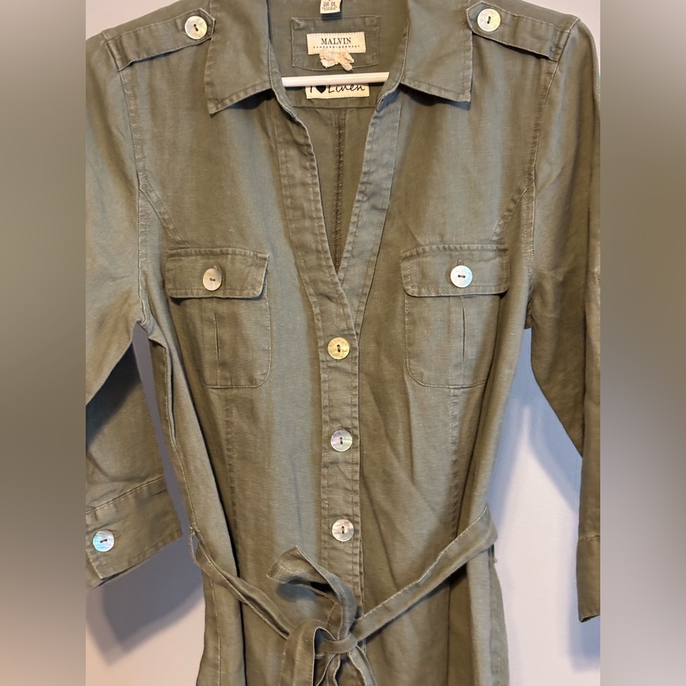 Malvin Hamburg Germany I Love Linen Shirt Dress Womens Size L khaki green - Picture 3 of 5